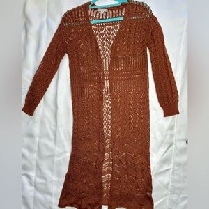Brown Knit Long Cardigan